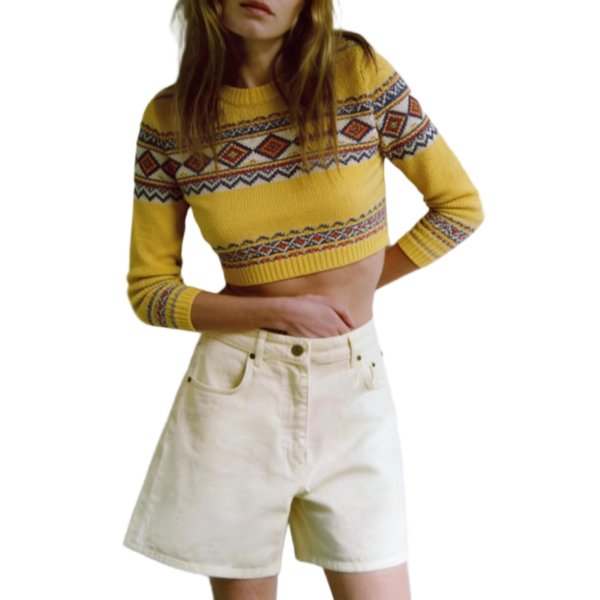 Short Knit Pullover - Women's Colorful Striped