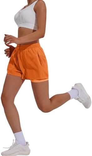 Athletic Shorts for Women High Waisted Workout Short 2 in 1 Running Shorts Gym Shorts with Zipper Pockets