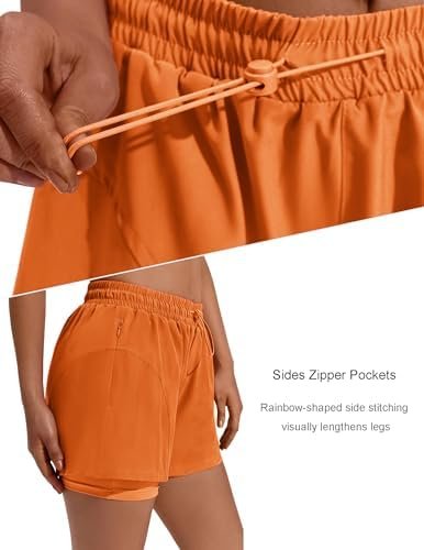 Athletic Shorts for Women High Waisted Workout Short 2 in 1 Running Shorts Gym Shorts with Zipper Pockets