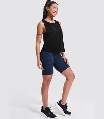 Womens Dry Fit Workout Tank Tops Loose Fit Sleeveless Athletic Running Shirts Tennis Gym Exercise Tops, Curved Hem