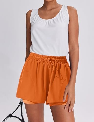 Athletic Shorts for Women High Waisted Workout Short 2 in 1 Running Shorts Gym Shorts with Zipper Pockets