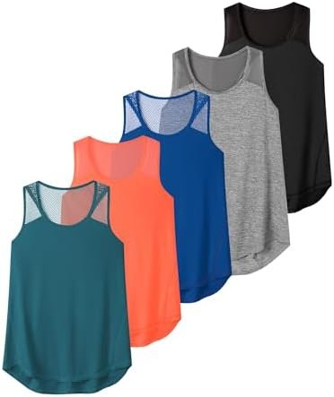 Women's 5 Pack Workout Tops Mesh Racerback Tank Tops Sleeveless Athletic Gym Yoga Shirts