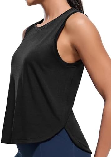 Womens Dry Fit Workout Tank Tops Loose Fit Sleeveless Athletic Running Shirts Tennis Gym Exercise Tops, Curved Hem